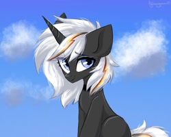 Size: 2000x1600 | Tagged: safe, artist:hydrargyrum, oc, oc only, oc:velvet remedy, species:pony, fallout equestria, choker, cloud, lidded eyes, looking at you, smiling, solo