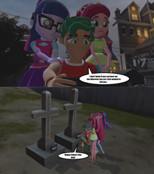 Size: 2560x2881 | Tagged: safe, artist:wolfthepredator, character:gloriosa daisy, character:timber spruce, character:twilight sparkle, character:twilight sparkle (scitwi), species:eqg human, my little pony:equestria girls, 3d, cross, father's day, gravestone, sad