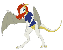 Size: 2442x1962 | Tagged: safe, artist:settop, oc, oc only, species:dragon, clothing, human to dragon, male to female, rule 63, shirt, transformation, transgender transformation