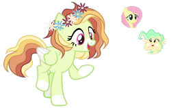Size: 1024x653 | Tagged: safe, artist:sapphiretwinkle, character:fluttershy, oc, oc:lagoon stream, parent:fluttershy, parents:canon x oc, species:pegasus, species:pony, female, floral head wreath, flower, flower in hair, magical lesbian spawn, mare, offspring, parent:oc:lagoon stream, simple background, transparent background