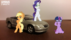 Size: 4128x2322 | Tagged: safe, artist:gradiusfanatic, character:applejack, character:rarity, character:twilight sparkle, character:twilight sparkle (scitwi), species:pony, species:unicorn, car, female, irl, mercedes-benz, mercedes-benz sl-class, montage, photo
