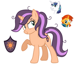Size: 1280x1116 | Tagged: safe, artist:tenderrain46, character:shining armor, character:sunburst, oc, parent:shining armor, parent:sunburst, parents:shiningburst, species:pony, species:unicorn, female, magical gay spawn, mare, offspring, simple background, transparent background