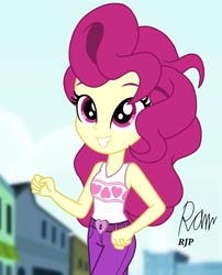 Size: 850x1050 | Tagged: safe, artist:rjp.rammy, character:lock heart, my little pony:equestria girls, belt, clothing, equestria girls-ified, female, grin, heart, jeans, las pegasus resident, pants, sleeveless, smiling, solo, tank top