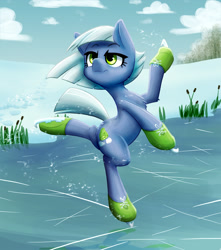 Size: 1343x1521 | Tagged: safe, artist:ikarooz, character:limestone pie, species:earth pony, species:pony, bipedal, chest fluff, female, ice skating, lime, mare, skating, snow, solo, winter