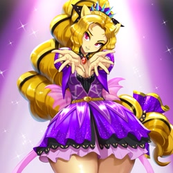 Size: 1057x1057 | Tagged: safe, artist:chigusa, character:adagio dazzle, my little pony:equestria girls, anime, anime style, breasts, cleavage, clothing, female, fin wings, gem, looking at you, ponied up, siren gem, smiling at you, solo, thighs, thunder thighs, wide hips, wings