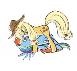 Size: 1530x1422 | Tagged: safe, artist:laya-21, character:applejack, character:rainbow dash, species:earth pony, species:pegasus, species:pony, ship:appledash, female, lesbian, shipping, simple background