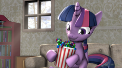 Size: 1920x1080 | Tagged: safe, artist:christian69229, character:twilight sparkle, character:twilight sparkle (alicorn), oc, oc:christian clefnote, species:alicorn, species:pony, 3d, alicorn oc, bookshelf, clothing, female, horn, imminent vore, implied vore, male, mare, micro, socks, source filmmaker, stallion, striped socks, this will end in vore, twipred, wings