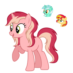Size: 1280x1286 | Tagged: safe, artist:tenderrain46, character:lyra heartstrings, character:sunset shimmer, oc, parent:lyra heartstrings, parent:sunset shimmer, species:pony, species:unicorn, female, magical lesbian spawn, mare, offspring, parents:lyraset, simple background, transparent background