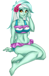 Size: 660x1020 | Tagged: safe, artist:bumblebun, character:lyra heartstrings, my little pony:equestria girls, belly button, bikini, breasts, cleavage, clothing, feet, sexy, swimsuit
