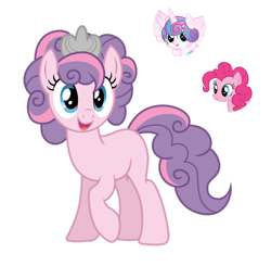 Size: 1280x1252 | Tagged: safe, artist:tenderrain46, character:pinkie pie, character:princess flurry heart, oc, parent:pinkie pie, parent:princess flurry heart, species:earth pony, species:pony, crown, female, jewelry, magical lesbian spawn, mare, offspring, parents:flurrypie, regalia, simple background, transparent background