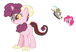 Size: 1024x700 | Tagged: safe, artist:sapphiretwinkle, character:discord, character:pinkie pie, parent:discord, parent:pinkie pie, parents:discopie, female, glasses, interspecies offspring, offspring, simple background, transparent background