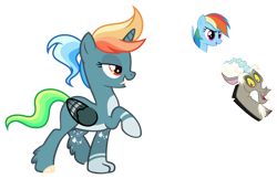 Size: 1024x662 | Tagged: safe, artist:sapphiretwinkle, character:discord, character:rainbow dash, oc, parent:discord, parent:rainbow dash, parents:discodash, female, hybrid, interspecies offspring, offspring, simple background, transparent background