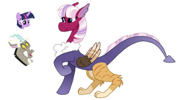 Size: 1024x576 | Tagged: safe, artist:sapphiretwinkle, character:discord, character:twilight sparkle, oc, parent:discord, parent:twilight sparkle, parents:discolight, species:draconequus, female, hybrid, interspecies offspring, offspring, simple background, transparent background