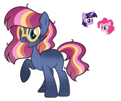 Size: 1024x858 | Tagged: safe, artist:sapphiretwinkle, character:pinkie pie, character:twilight sparkle, character:twilight sparkle (alicorn), oc, parent:pinkie pie, parent:twilight sparkle, parents:twinkie, species:alicorn, species:earth pony, species:pony, female, glasses, magical lesbian spawn, mare, offspring, simple background, transparent background
