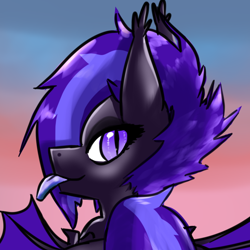Size: 676x676 | Tagged: safe, artist:fluor1te, oc, oc only, oc:sterling ember, species:bat pony, species:pony, girly, looking at you, looking back, looking back at you, male, profile, solo, stallion, tongue out