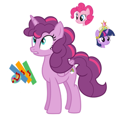 Size: 1280x1267 | Tagged: safe, artist:tenderrain46, character:pinkie pie, character:twilight sparkle, character:twilight sparkle (alicorn), oc, parent:pinkie pie, parent:twilight sparkle, parents:twinkie, species:alicorn, species:earth pony, species:pony, alicorn oc, big crown thingy, element of magic, female, horn, jewelry, magical lesbian spawn, mare, offspring, regalia, simple background, transparent background, wings