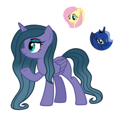 Size: 1280x1193 | Tagged: safe, artist:tenderrain46, character:fluttershy, character:princess luna, oc, parent:fluttershy, parent:princess luna, parents:lunashy, species:alicorn, species:pony, ship:lunashy, g4, female, lesbian, magical lesbian spawn, mare, offspring, shipping, simple background, transparent background