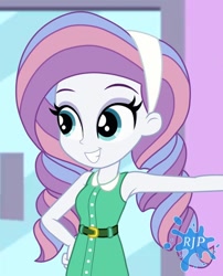 Size: 850x1050 | Tagged: safe, artist:rjp.rammy, character:potion nova, species:eqg human, g4, my little pony:equestria girls, my little pony:pony life, alternate hairstyle, armpits, belt, clothing, dress, equestria girls-ified, eyeshadow, female, g4.5 to equestria girls, grin, hairband, makeup, sleeveless, smiling, solo
