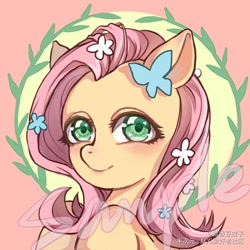 Size: 1668x1668 | Tagged: safe, artist:dez, character:fluttershy, species:pegasus, species:pony, g4, blushing, bust, cute, female, looking at you, mare, portrait, shyabetes, solo