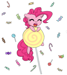 Size: 579x645 | Tagged: safe, artist:breadcipher, character:pinkie pie, species:earth pony, species:pony, g4, candy, cute, diapinkes, eyes closed, female, food, lollipop, mare, open mouth, simple background, smiling, solo, transparent background