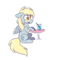 Size: 1280x1355 | Tagged: safe, artist:breadcipher, character:derpy hooves, species:pegasus, species:pony, g4, bubble tea, cute, derpabetes, drink, female, floppy ears, mare, simple background, sitting, solo, straw, table, transparent background