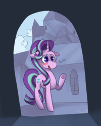 Size: 1200x1500 | Tagged: safe, artist:breadcipher, character:starlight glimmer, species:pony, species:unicorn, episode:the crystalling, g4, my little pony: friendship is magic, blushing, crystal empire, cute, dialogue, doorway, female, floppy ears, glimmerbetes, mare, open mouth, scene interpretation, solo