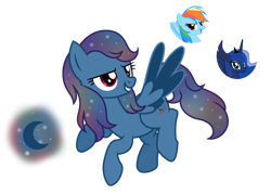 Size: 1280x919 | Tagged: safe, artist:tenderrain46, character:princess luna, character:rainbow dash, oc, parent:princess luna, parent:rainbow dash, parents:lunadash, species:pony, g4, female, magical lesbian spawn, mare, offspring, peasys, simple background, transparent background