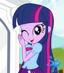 Size: 750x850 | Tagged: safe, artist:rjp.rammy, character:twilight sparkle, character:twilight sparkle (alicorn), character:twilight sparkle (eqg), species:eqg human, g4, my little pony:equestria girls, cute, female, looking at you, one eye closed, open mouth, smiling, solo, wink