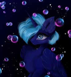 Size: 2300x2500 | Tagged: safe, artist:livitoza, character:princess luna, species:alicorn, species:pony, g4, bubble, chest fluff, female, mare, soap bubble, solo