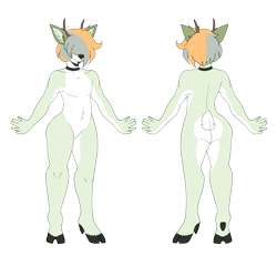 Size: 3564x3300 | Tagged: safe, artist:tuzz-arts, oc, oc only, oc:cool ginger, species:anthro, species:deer, g4, antlers, cloven hooves, deer tail, femboy, hair over eyes, hooves, male, markings, multicolored hair, nonbinary, simple background, solo, transparent background
