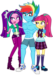 Size: 1772x2504 | Tagged: safe, artist:urhangrzerg, character:aria blaze, character:rainbow dash, character:sour sweet, g4, my little pony:equestria girls, equestria guys, male, rainbow blitz, rule 63