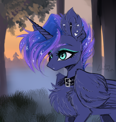 Size: 4300x4500 | Tagged: safe, artist:livitoza, character:princess luna, species:alicorn, species:pony, g4, alternate hairstyle, chest fluff, collar, ear piercing, excessive chest fluff, female, fog, mare, piercing, punk, solo