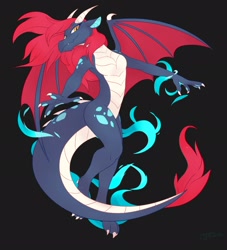 Size: 1862x2048 | Tagged: safe, artist:drtuo4, oc, oc only, species:dragon, g4, black background, dragon oc, female, horns, simple background, solo