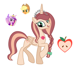 Size: 1280x1143 | Tagged: safe, artist:bounswetie, artist:tenderrain46, base used, character:applejack, character:princess cadance, oc, oc only, parent:applejack, parent:princess cadance, species:alicorn, species:pony, g4, female, looking at you, magical lesbian spawn, mare, offspring, parents:appledance, raised hoof, raised leg, simple background, smiling, solo, transparent background
