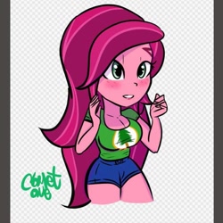 Size: 971x972 | Tagged: safe, artist:comet0ne, character:gloriosa daisy, species:eqg human, g4, my little pony:equestria girls, blushing, breasts, busty gloriosa daisy, checkered background, cleavage, female, solo