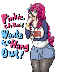 Size: 1200x1500 | Tagged: safe, artist:korencz11, character:pinkie pie, species:human, g4, breasts, busty pinkie pie, chubbie pie, chubby, clothing, cosplay, costume, eared humanization, female, humanized, simple background, solo, sugoi dekai, transparent background, uzaki-chan wants to hang out!