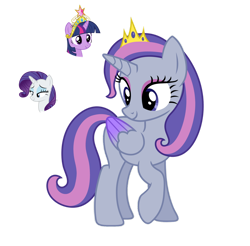 Size: 1280x1258 | Tagged: safe, artist:tenderrain46, character:rarity, character:twilight sparkle, oc, parent:rarity, parent:twilight sparkle, parents:rarilight, species:alicorn, species:pony, g4, crown, female, jewelry, magical lesbian spawn, mare, offspring, regalia, simple background, transparent background, two toned wings, wings