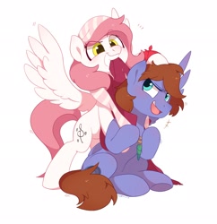 Size: 1980x2048 | Tagged: safe, artist:drtuo4, oc, oc only, oc:bizarre song, oc:sugar morning, species:pegasus, species:pony, g4, biting, cute, duo, ear bite, female, male, oc x oc, shipping, simple background, straight, sugarre, white background