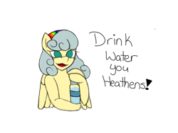 Size: 2048x1536 | Tagged: safe, artist:mintymelody, oc, oc only, oc:rainbow ribbon, species:pegasus, species:pony, g4, dialogue, simple background, solo, transparent background, water bottle