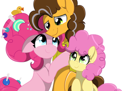 Size: 1280x941 | Tagged: safe, artist:envygirl95, character:cheese sandwich, character:li'l cheese, character:pinkie pie, species:pony, ship:cheesepie, episode:the last problem, g4, my little pony: friendship is magic, female, hug, male, mama pinkie, older, older cheese sandwich, older pinkie pie, shipping, simple background, straight, transparent background