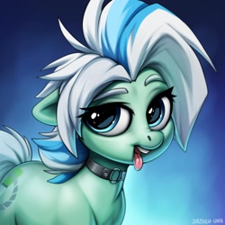Size: 1280x1280 | Tagged: safe, artist:zazush-una, oc, oc only, species:pony, g4, collar, signature, solo, tongue out