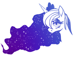 Size: 1000x800 | Tagged: safe, artist:dotoriii, character:princess luna, species:alicorn, species:pony, bust, ethereal mane, female, galaxy mane, mare, monochrome, portrait, profile, simple background, solo, white background