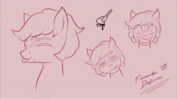 Size: 10887x6125 | Tagged: safe, artist:fernandojc-draftsman, oc, oc only, species:earth pony, species:pony, g4, bust, earth pony oc, eyes closed, grin, lineart, male, monochrome, pink background, signature, simple background, smiling, stallion