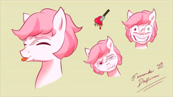 Size: 10887x6125 | Tagged: safe, alternate version, artist:fernandojc-draftsman, oc, oc only, species:earth pony, species:pony, g4, blep, brown background, bust, earth pony oc, eyes closed, grin, heterochromia, male, signature, simple background, smiling, stallion, tongue out