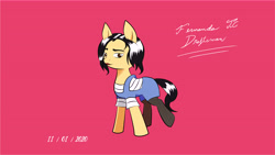 Size: 10888x6125 | Tagged: safe, artist:fernandojc-draftsman, oc, oc only, species:earth pony, species:pony, g4, clothing, earth pony oc, female, mare, overalls, pink background, signature, simple background, socks, solo