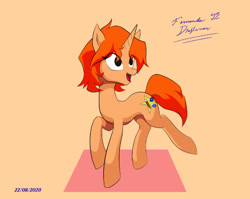 Size: 602x480 | Tagged: safe, alternate version, artist:fernandojc-draftsman, oc, oc only, oc:creativity style, species:pony, species:unicorn, g4, colored, female, horn, looking back, mare, open mouth, rule 63, signature, smiling, solo, unicorn oc