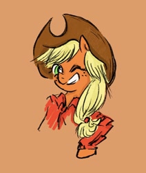Size: 1128x1330 | Tagged: safe, artist:laya-21, character:applejack, species:earth pony, species:pony, g4, female, one eye closed, simple background, solo, wink