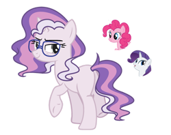 Size: 1024x812 | Tagged: safe, artist:sapphiretwinkle, character:pinkie pie, character:rarity, oc, parent:pinkie pie, parent:rarity, parents:raripie, species:pony, species:unicorn, g4, butt, female, glasses, group, magical lesbian spawn, mare, offspring, plot, simple background, transparent background