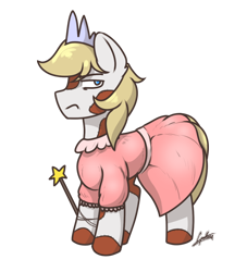 Size: 1000x1100 | Tagged: source needed, safe, artist:chebypattern, patreon reward, oc, oc only, oc:warhawk, g4, annoyed, magic wand, patreon, plushie pony, princess outfit, simple background, solo, transparent background