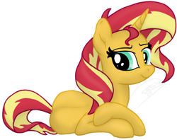 Size: 1282x1014 | Tagged: safe, artist:soctavia, character:sunset shimmer, species:pony, species:unicorn, g4, adorasexy, bedroom eyes, cute, female, looking at you, lying down, mare, sexy, shimmerbetes, simple background, solo, transparent background